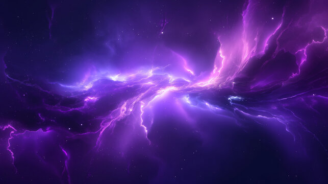 Deep space nebula with purple and violet cosmic dust and glowing stars, abstract galaxy background
