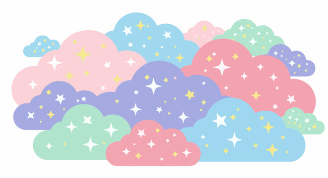 Soft pastel clouds with sparkling stars in a whimsical dreamscape