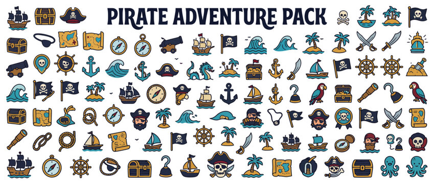 Pirate symbols and icons adventure pack.