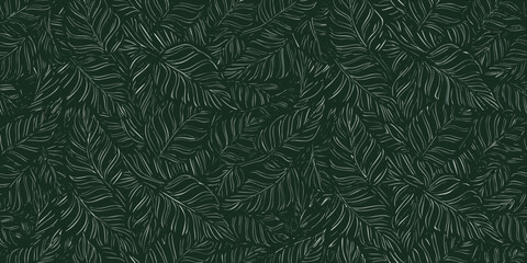 stylized fern pattern seamless monochromatic botanical illustration on dark background © Raj