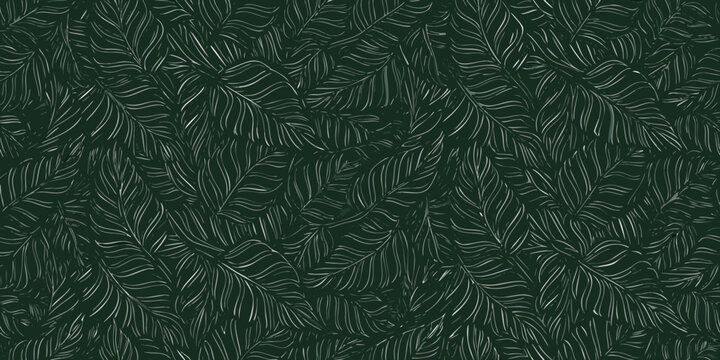stylized fern pattern seamless monochromatic botanical illustration on dark background