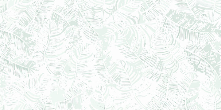 Seamless tropical leaf pattern soft mint green botanical illustration on white background