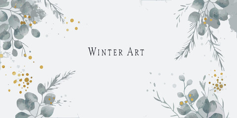 watercolor eucalyptus branches with gold accents on a white background © Raj