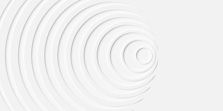 Modern minimal white shifted concentric circles or rings geometry background flat lay top view with copy space