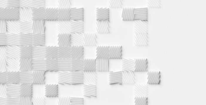 White square polygons filled with randomly rotated line pattern background wallpaper banner pattern fade out with copy space, flat lay