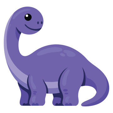 Cartoon purple brachiosaurus dinosaur with cute expression. Vector illustration suitable for playful kids themes and prehistoric creature graphics.