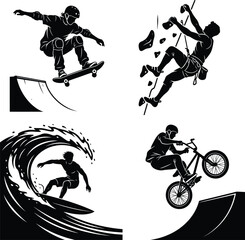 Obraz premium Extreme Sports Silhouettes Vector Set