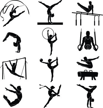Artistic Gymnastics Silhouettes Vector Set