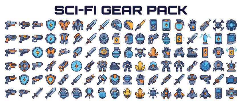 Collection of sci-fi themed gear icons.