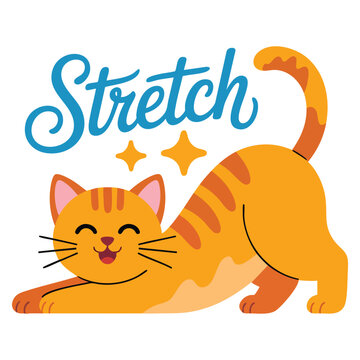 Cat stretching flexibility flat sticker illustration. Ideal for cute pet themed designs, animal behavior visuals, and decorative graphics.