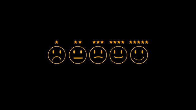 Customer satisfaction rating scale animation with five-star feedback