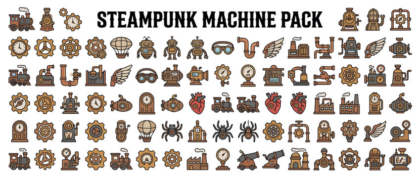 Steampunk machine pack graphic elements.