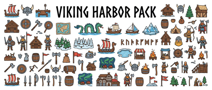Viking harbor pack icons and symbols.