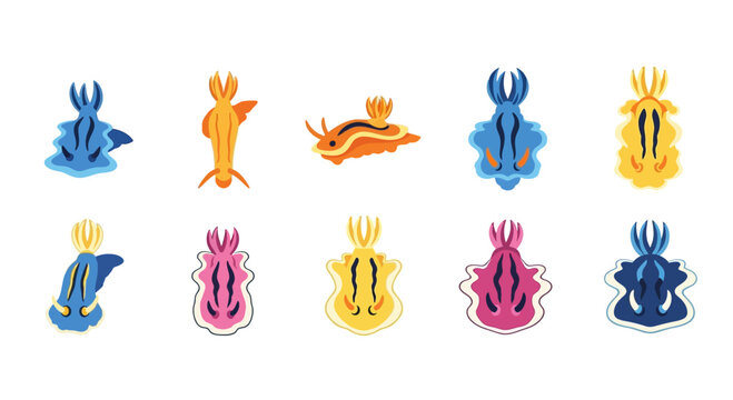 Set of Colorful Nudibranch Sea Slug Icons