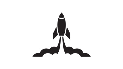 Fototapeta premium Black silhouette of a rocket launching into the sky with clouds