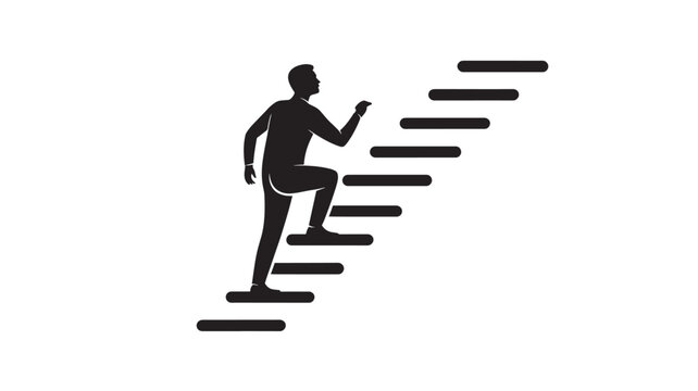 Black silhouette of a man running up stairs
