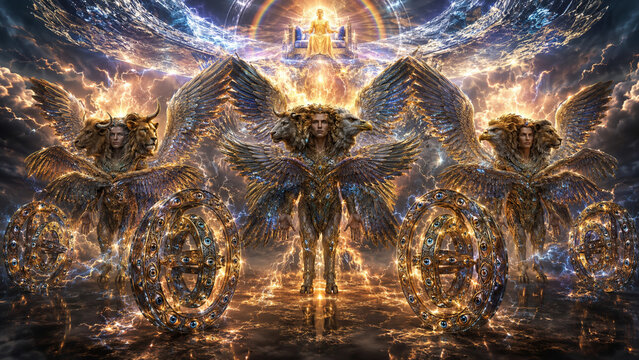 Ezekiel&rsquo;s Vision of the Four Living Creatures and Wheels of Fire
Biblical Cherubim and the Throne of God &ndash; Ezekiel Chapter 1
The Glory of God Appearing to Ezekiel with Heavenly Cherubim
