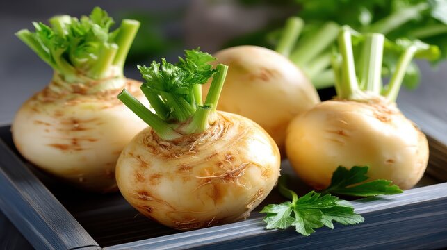 Radish in a wooden box with parsley.