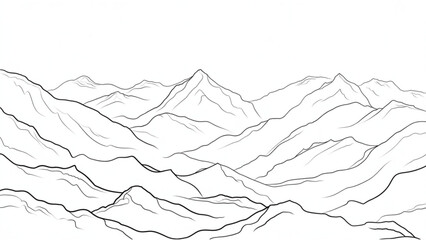 Luxury Mountain Line Art Wallpaper – Black and White Landscape Background Vector Design © MdMehedi