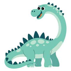 Cute blue dinosaur Brontosaurus character illustration isolated on white. Adorable vector design suitable for kids posters, toys, and fun cartoon themes. © Nass Studio