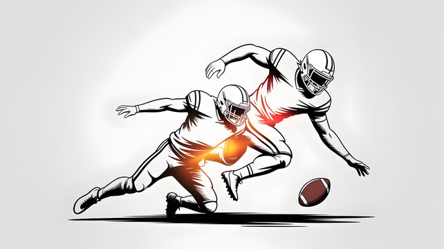 American Football Players Tackling with Loose Ball Sports Illustration