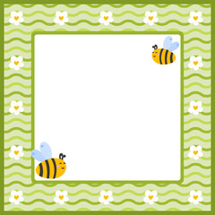 Fototapeta premium Summer tiny frame bee note memo spring flower planner cute. This stock illustration features a bee on a torn pink paper edge with a strawberry doodle for a daily post or weekly schedule. A.