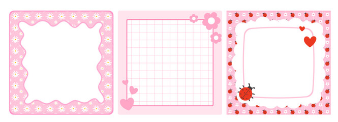 Frame school cute tiny note summer memo flower spring planner pad illustration. Printable notebook checklist page with kawaii kid post clip schedule list child journal weekly set edge. © alia.kurianova