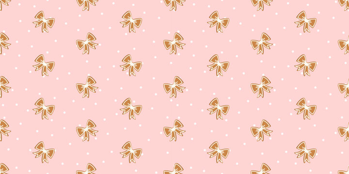 Texture christmas background bg with cute snowman and new year. Snowflake vector design in pink cover features hohoho decor. Bow and stripe pattern for holiday print gingerbread.