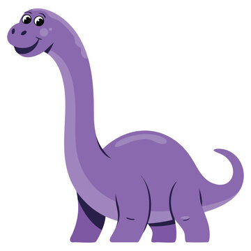 Cute dinosaur purple brachiosaurus illustration in cartoon style. Adorable prehistoric creature vector perfect for kids graphics and playful dinosaur themes.