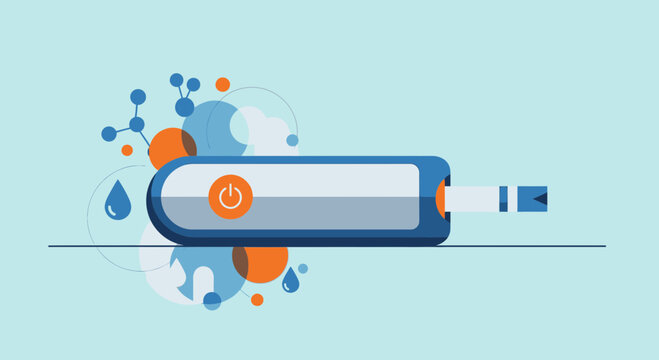 Digital Blood Glucose Meter with Molecular Structures and Water Droplets