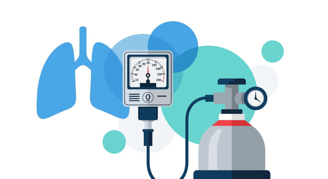 Lung health concept: Oxygen therapy, respiratory system, medical equipment, and lung function test