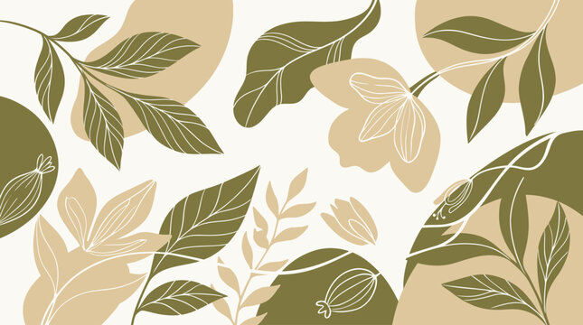 Collection of Green and Beige Leaves.