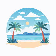 Obraz premium Tropical Beach Scene with Palm Trees and Ocean