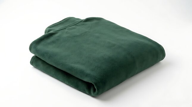 Folded dark green fleece jacket isolated on white background