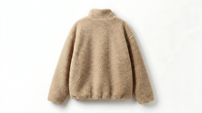 Back view of a beige sherpa fleece jacket isolated on white background