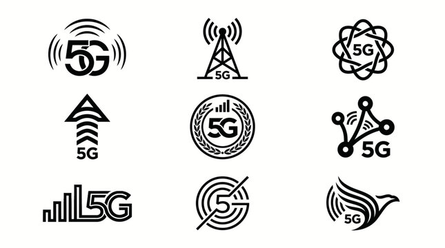 Collection of 5G network technology icons and symbols.