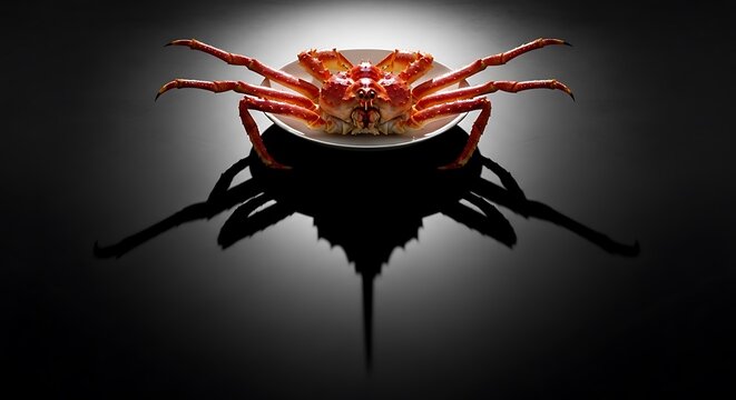 King Crab on a Plate with Dramatic Lighting and Shadow