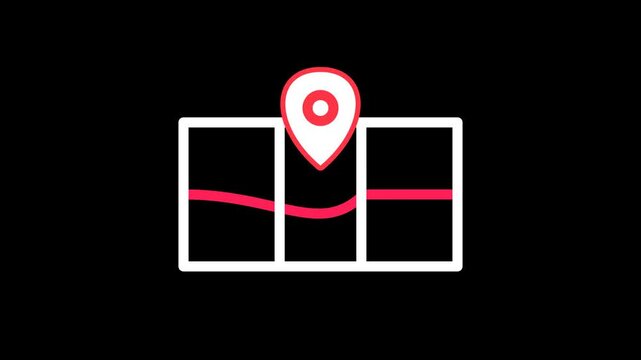 Folded Map with Location Pin Icon Animation