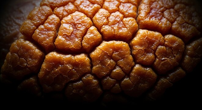 Macro Close-up of Turtle Shell Texture: Hexagonal Scales, Natural Pattern, Brown and Orange Tones