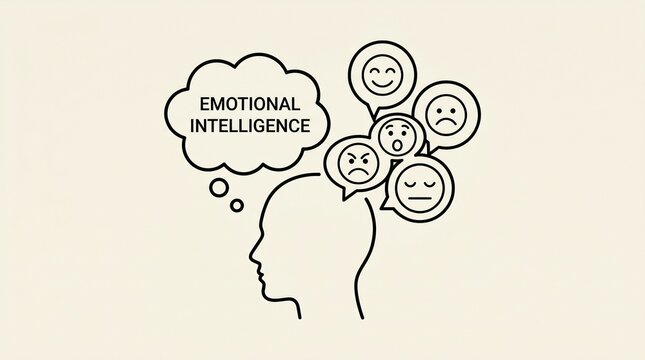Human head profile with emotional intelligence emojis