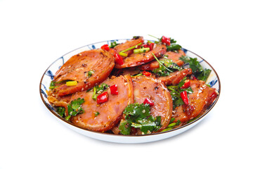 Fototapeta premium Spicy sliced pork with chili and cilantro