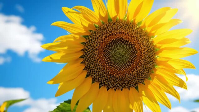 Close Up of a Vibrant Yellow Sunflower Against Blue Sky