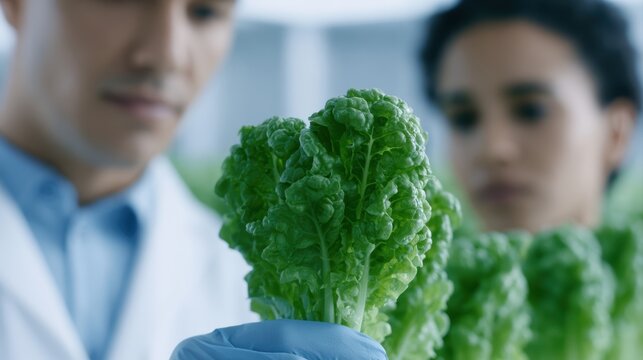 Scientists creating emergency food solution during fictional climate disaster, futuristic hydroponic farm laboratory
