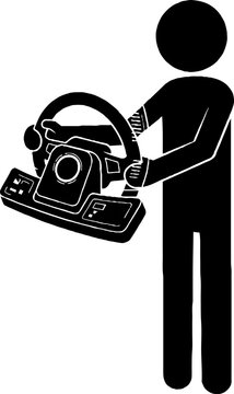 Person operating steering wheel control system icon