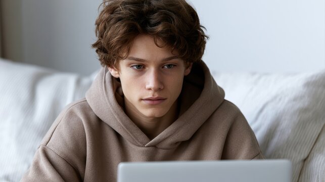Teenager attending online class from bedroom during fictional outbreak