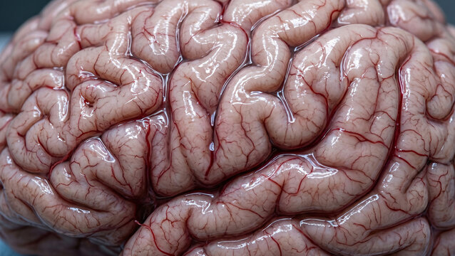 Macro Photography of Fresh Human Brain Cortex and Superficial Vessels