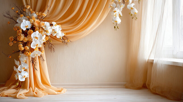 _main Subject_ Floral Arrangement with Peach Drapery