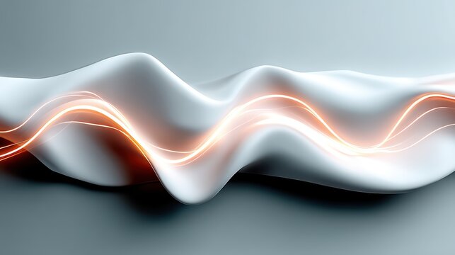 A digital illustration of a flowing, wave-like surface with orange and white light streaks.