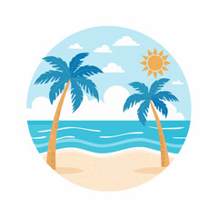 Obraz premium Tropical Beach Scene with Palm Trees and Sun