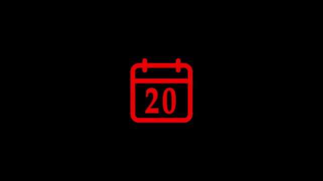 Red Modern calendar icon animation showing date number 20 on Clean and minimal design concept suitable for interface design, schedule reminder, date countdown, or digital clock display